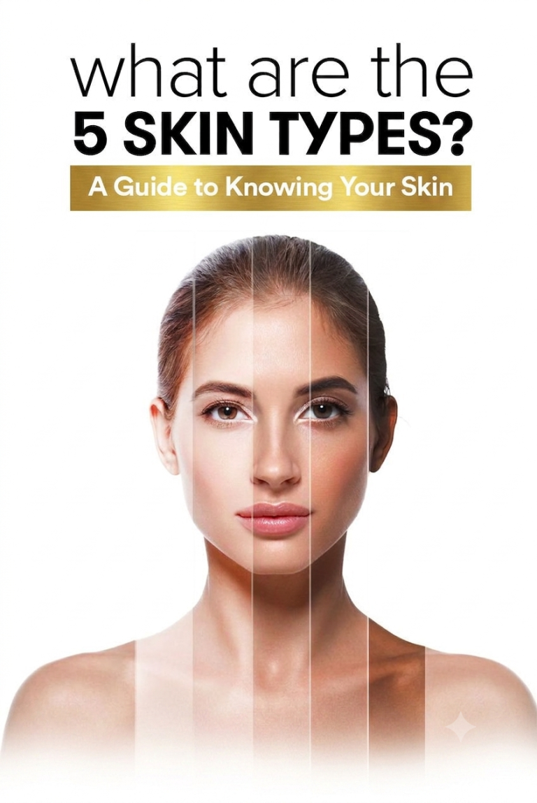 Illustration showing the five different skin types to help identify your skin type with guidance from a dermatologist in Roorkee.